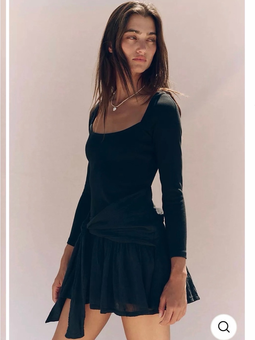 Free People Black Long-Sleeve Square Neck Mini Dress